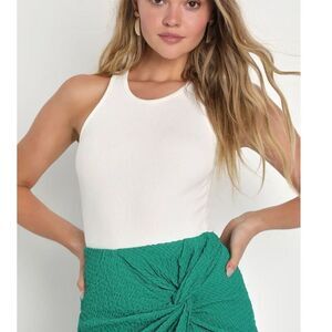 Lulus Women's XS Ivory Ribbed Sleeveless High Neck Bodysuit Casual